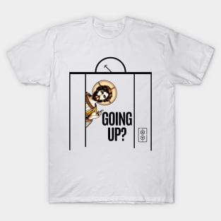 Jesus in Elevator Meme, Going Up? funny design Christ rising risen rizzen up to eternal life, are you joining with Him? T-Shirt